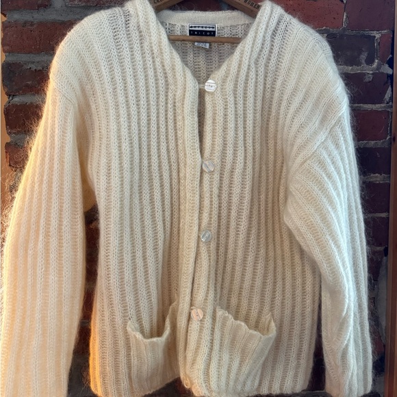 Express Tricot Sweaters - Vintage Mohair Cozy Cream Knit Cardigan